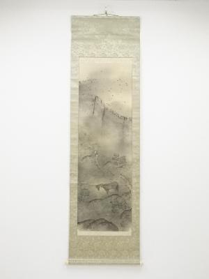 大正～昭和頃　紫鳳筆　万里長城図　肉筆絹本掛軸（箱付）